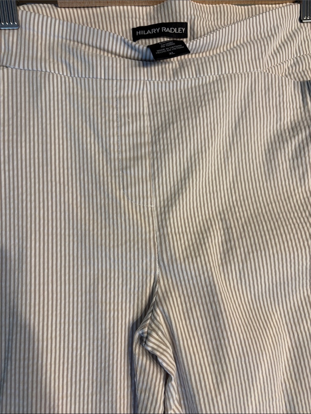 Hilary Radley Cream and Tan Striped Pull-On Pants